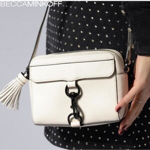 NWT Rebecca Minkoff Cream Pebbled Leather Camera Crossbody Bag